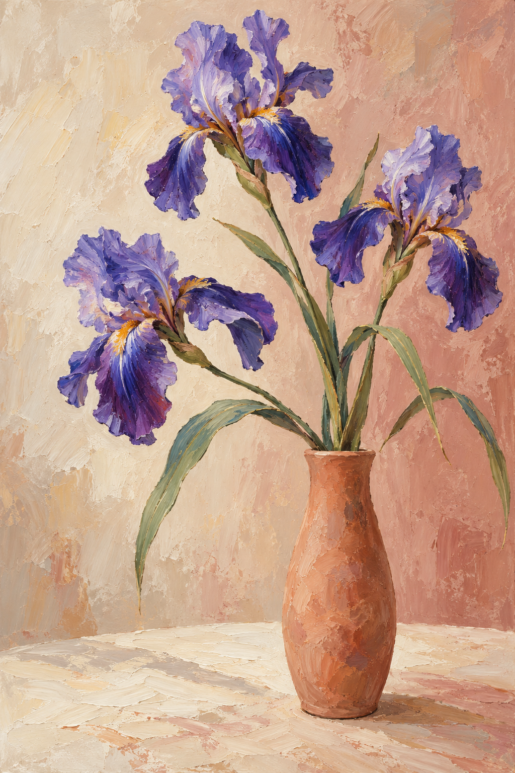 Wild Irises: purple flowers in a terracotta vase
