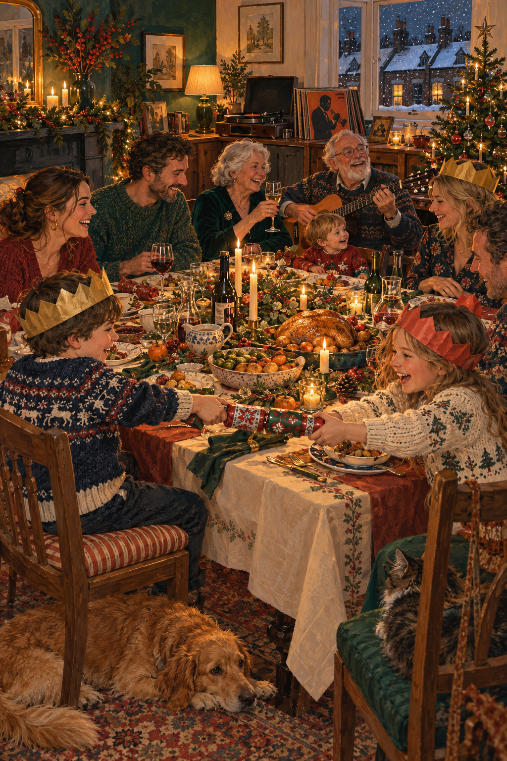 Home for the Holidays — British European family celebration artwork