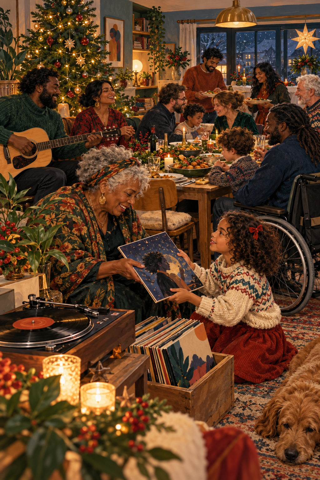 Home for the Holidays — Mixed Heritage family celebration artwork