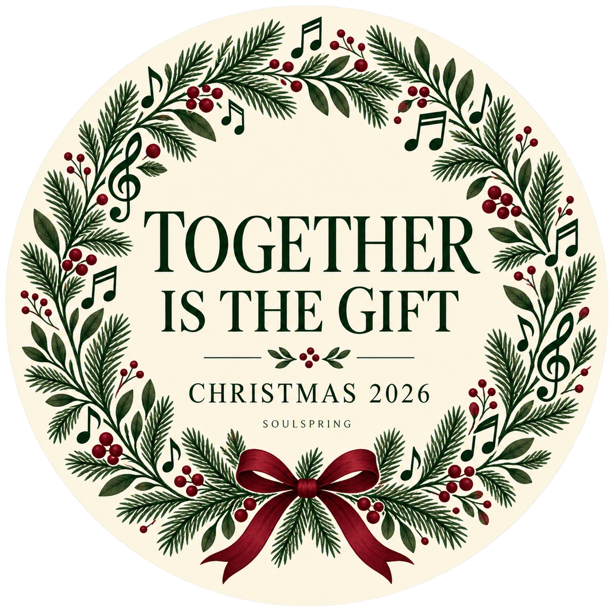 Flat artwork preview for Together Is the Gift ceramic ornament; not a product photograph